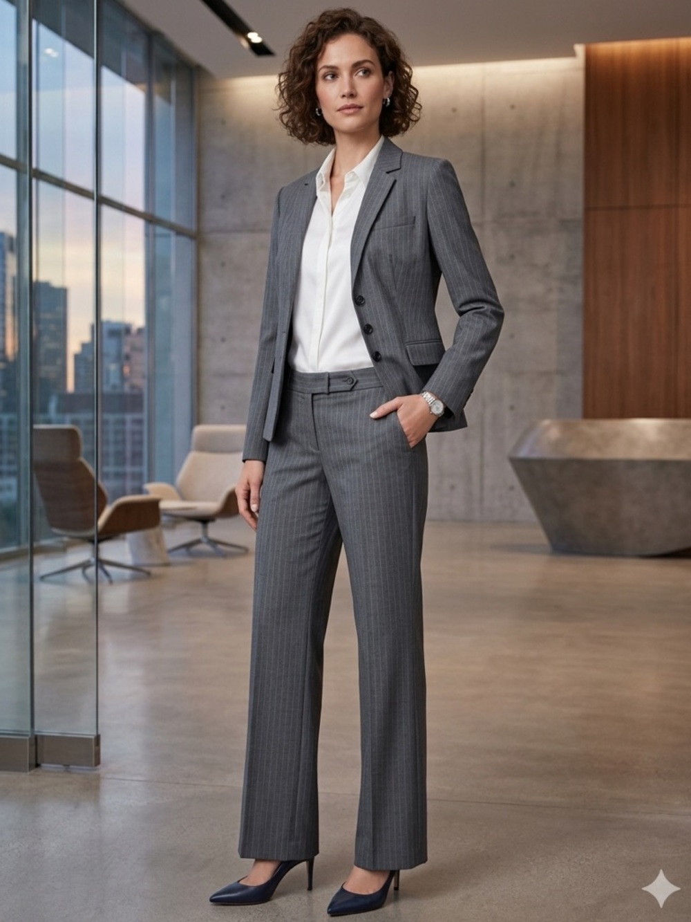 Take 50% OFF-Calvin Klein Gray Pinstripe Women's Suit Jacket (Sz-10) Pants (12)